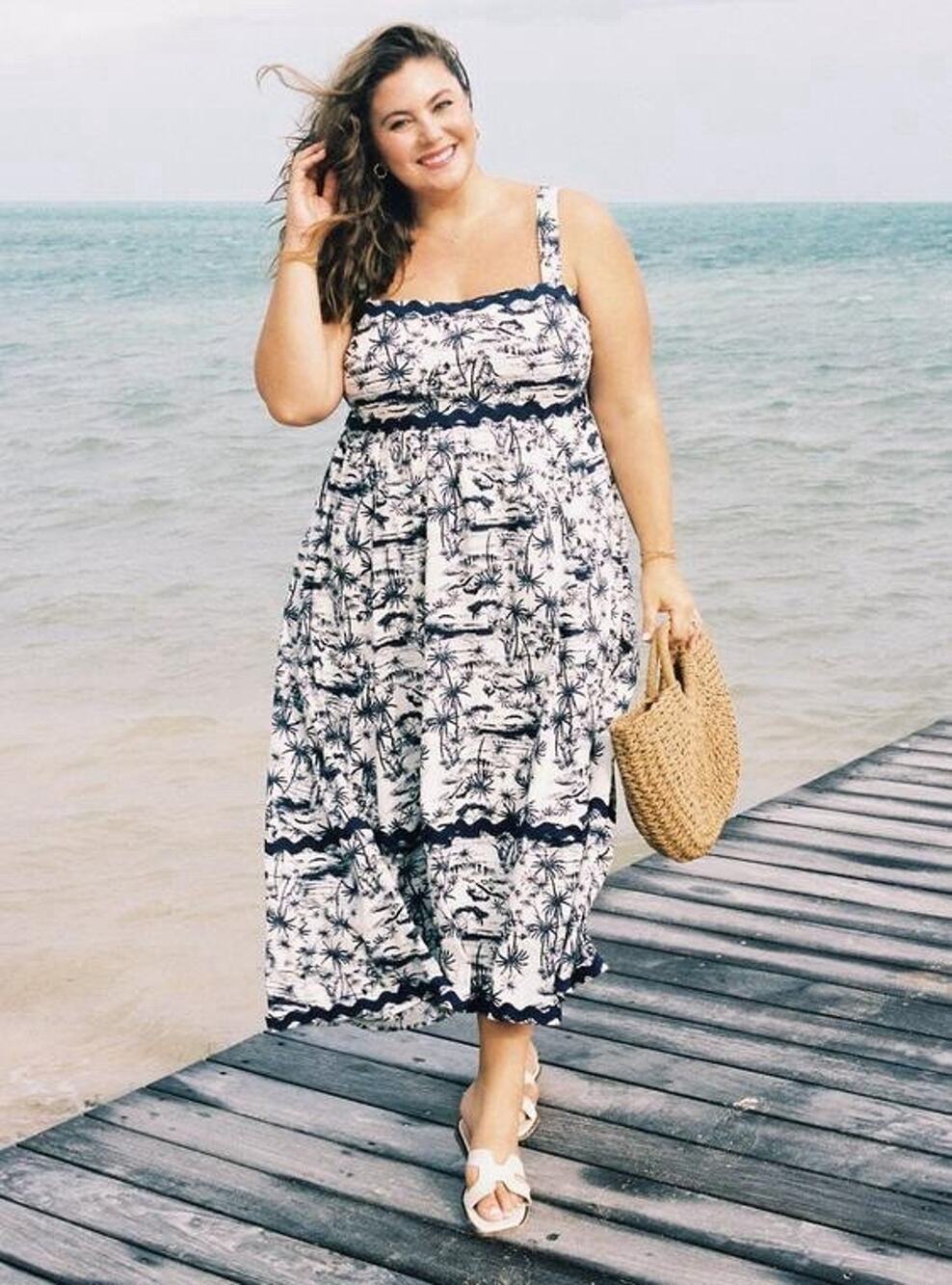 TORRID Plus Size 3X Belle Isle Maxi Babydoll Poplin Dress White Navy Floral